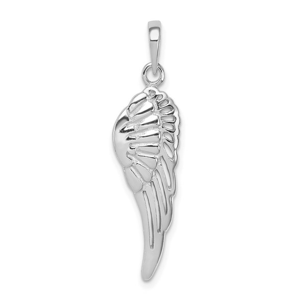 LaneMax Jewelry - Sterling Silver Rhodium-plated Polished/Textured Angel Wing Pendant